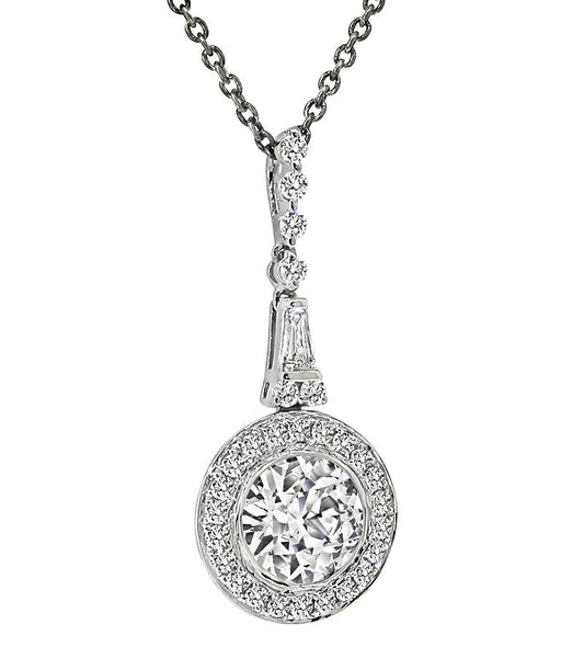 Estate 1.28ct Center Diamond 18k White Gold Pendant