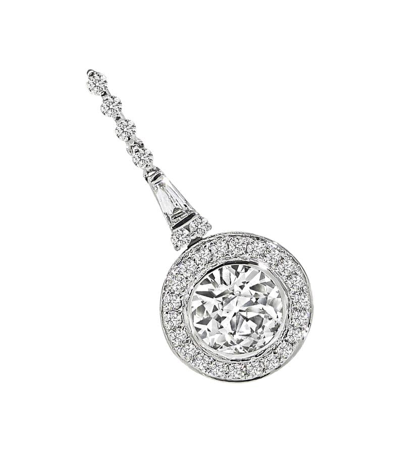 Estate 1.28ct Center Diamond 18k White Gold Pendant