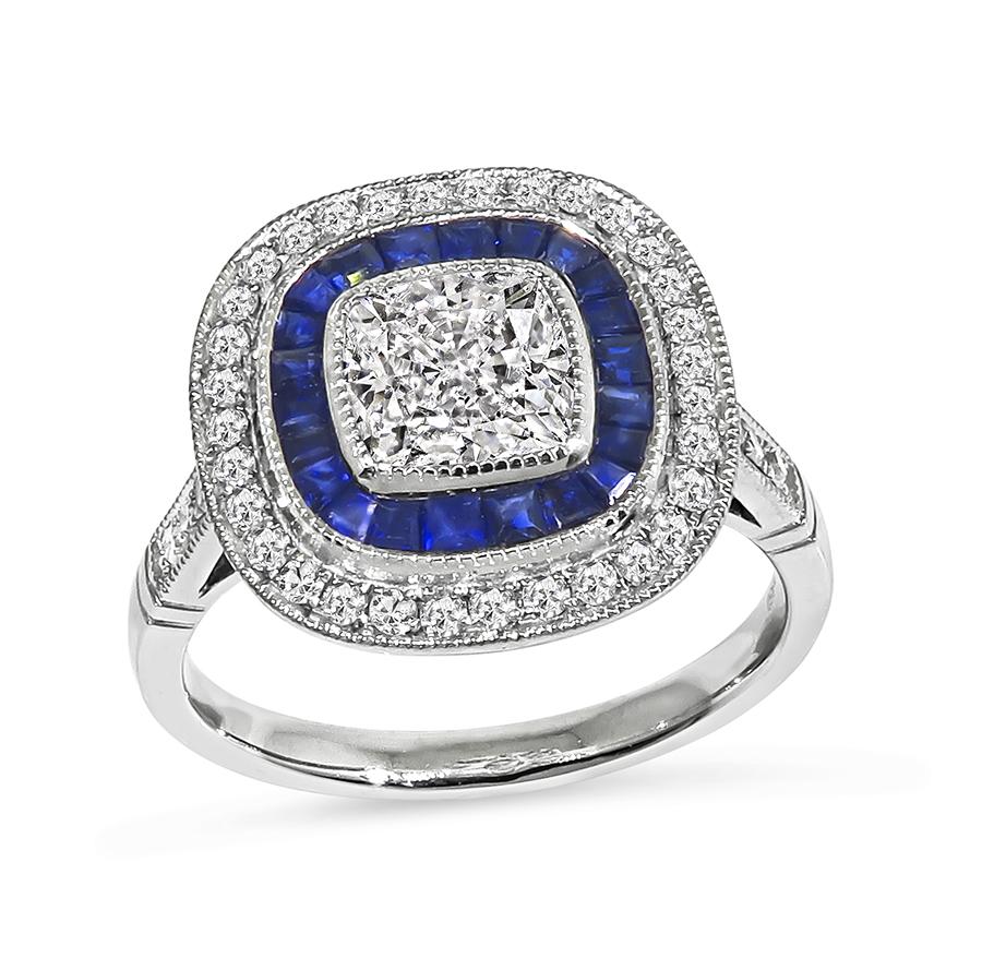 Estate 1.19ct Diamond Sapphire Platinum Engagement Ring
