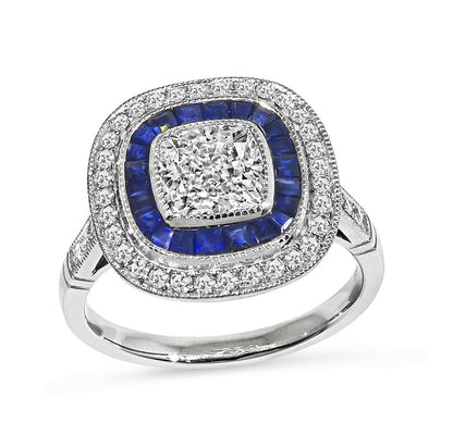 Estate 1.19ct Diamond Sapphire Platinum Engagement Ring