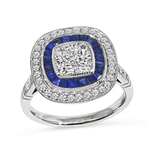 Estate 1.19ct Diamond Sapphire Platinum Engagement Ring