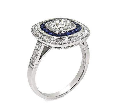 Estate 1.19ct Diamond Sapphire Platinum Engagement Ring