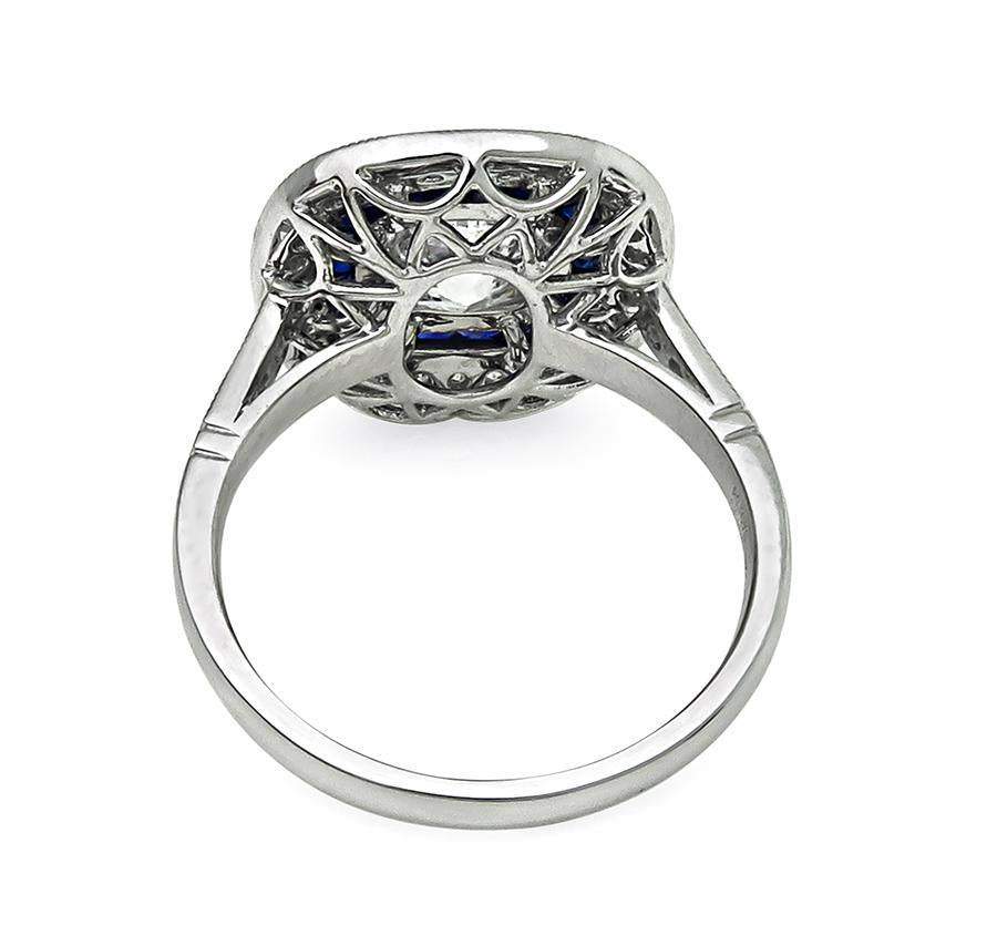 Estate 1.19ct Diamond Sapphire Platinum Engagement Ring