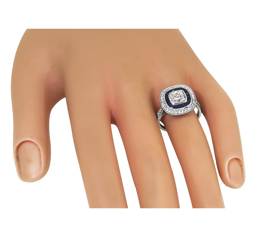 Estate 1.19ct Diamond Sapphire Platinum Engagement Ring