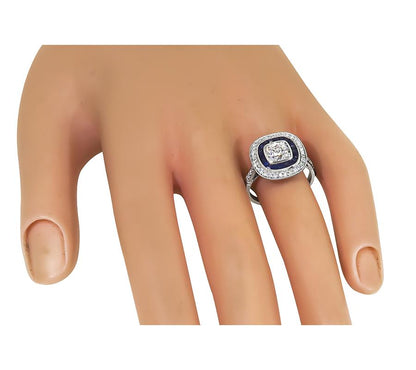 Estate 1.19ct Diamond Sapphire Platinum Engagement Ring