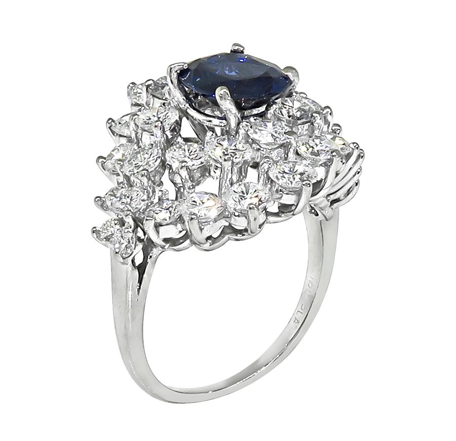 Estate 1.80ct Sapphire 3.00ct Diamond Platinum Ring