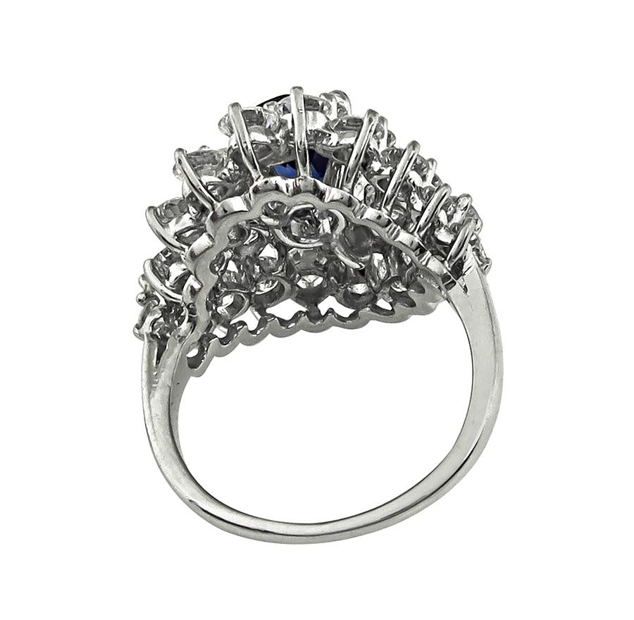 Estate 1.80ct Sapphire 3.00ct Diamond Platinum Ring