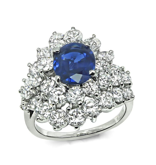 Estate 1.80ct Sapphire 3.00ct Diamond Platinum Ring