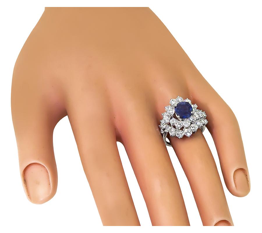 Estate 1.80ct Sapphire 3.00ct Diamond Platinum Ring