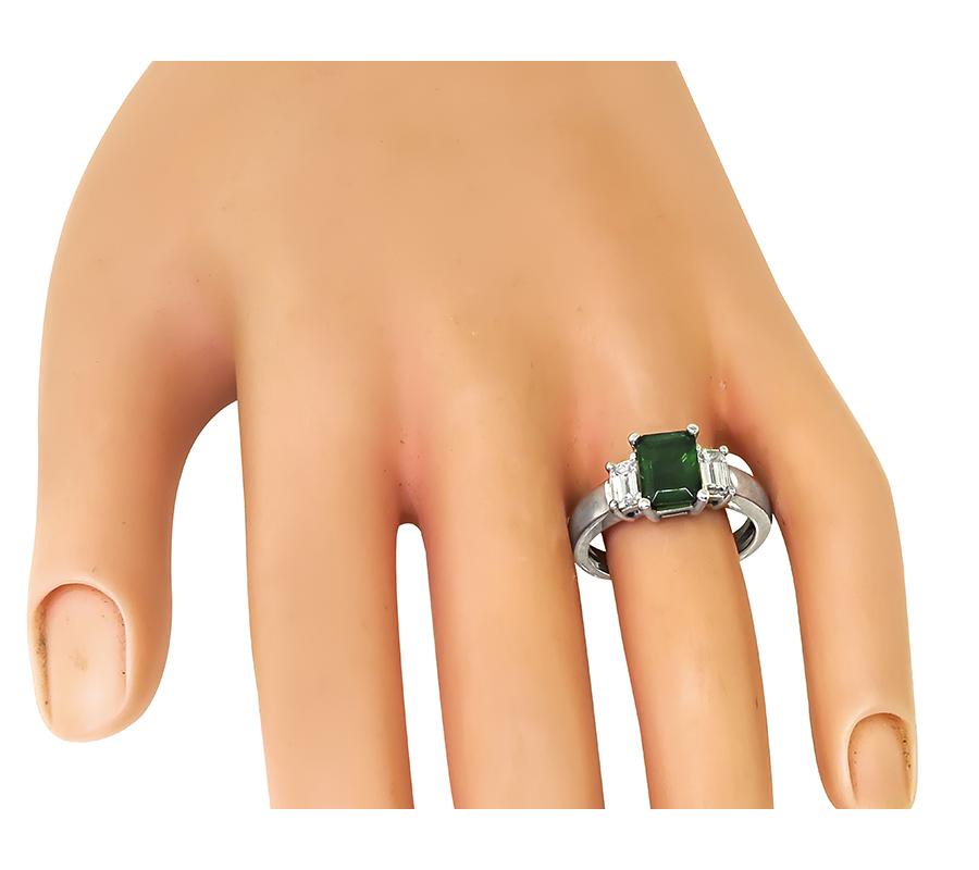 Estate 1.75ct Emerald 0.80ct Diamond Platinum Engagement Ring