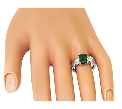 Estate 1.75ct Emerald 0.80ct Diamond Platinum Engagement Ring