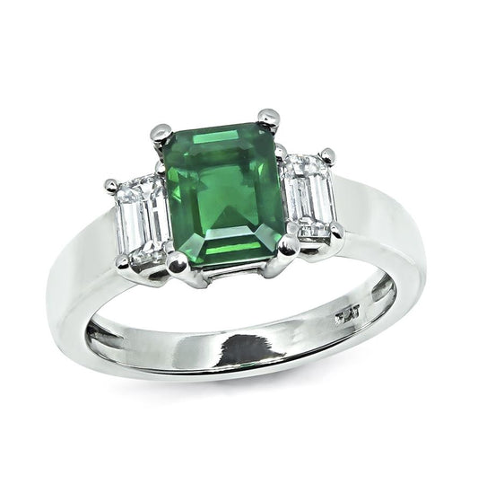Estate 1.75ct Emerald 0.80ct Diamond Platinum Engagement Ring