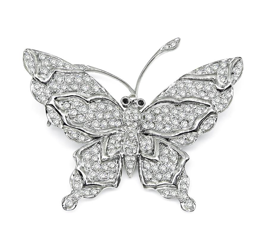 Estate 1.70ct Diamond 18k White Gold Butterfly Pin / Pendant
