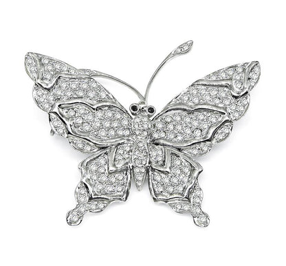 Estate 1.70ct Diamond 18k White Gold Butterfly Pin / Pendant