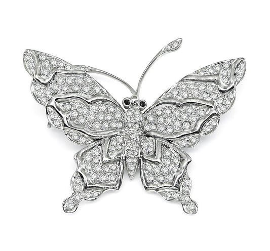 Estate 1.70ct Diamond 18k White Gold Butterfly Pin / Pendant
