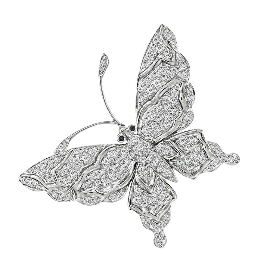 Estate 1.70ct Diamond 18k White Gold Butterfly Pin / Pendant