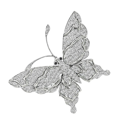 Estate 1.70ct Diamond 18k White Gold Butterfly Pin / Pendant