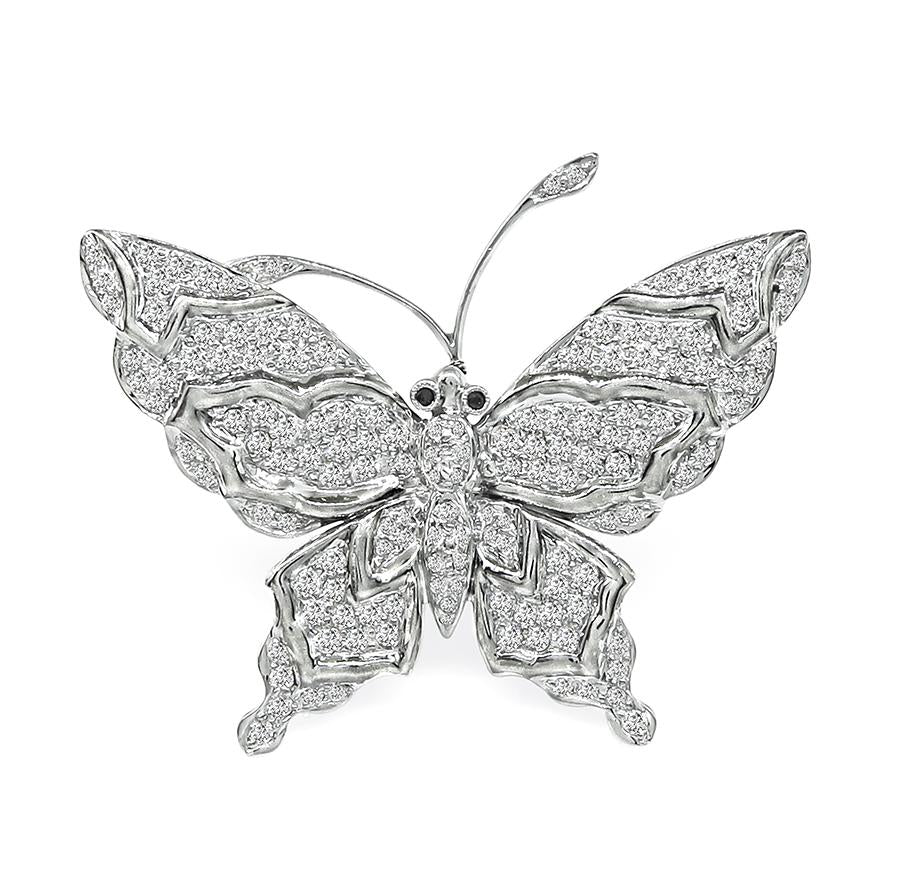 Estate 1.70ct Diamond 18k White Gold Butterfly Pin / Pendant