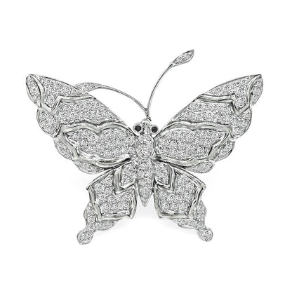 Estate 1.70ct Diamond 18k White Gold Butterfly Pin / Pendant