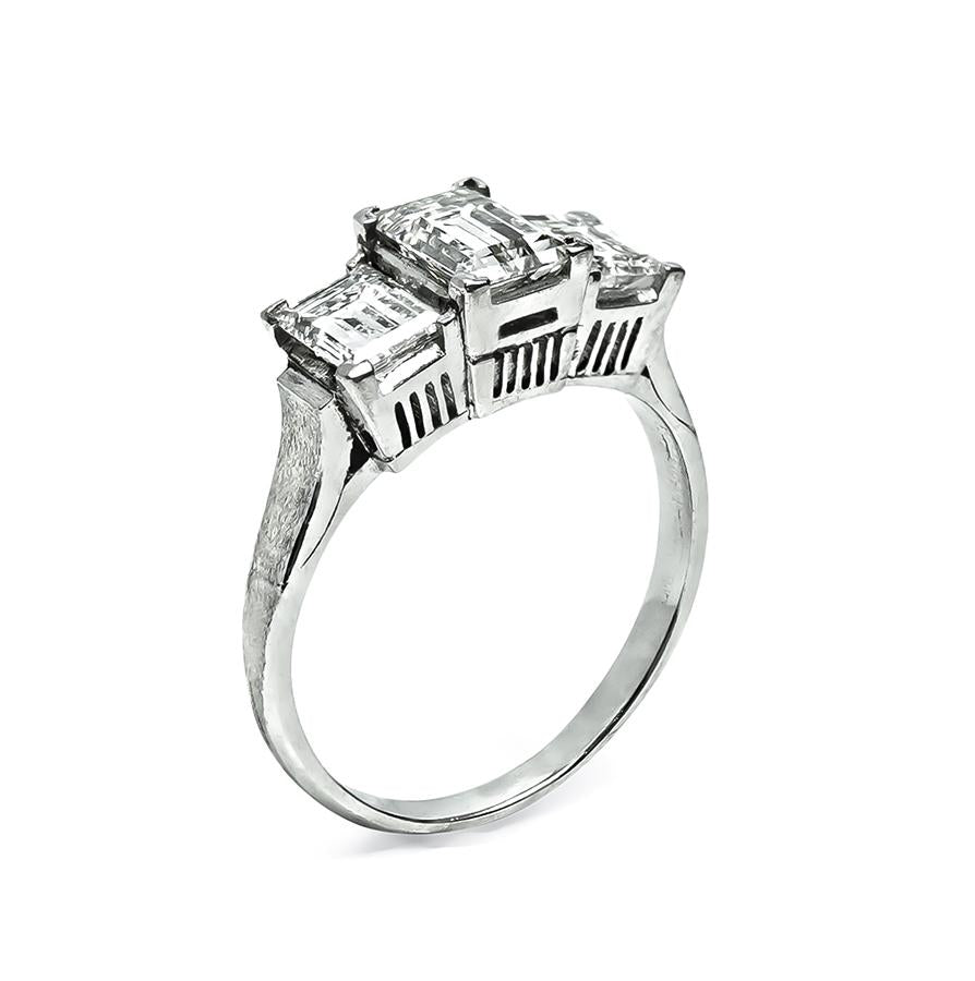 Estate 1.83ct Diamond Platinum Three Stone Ring