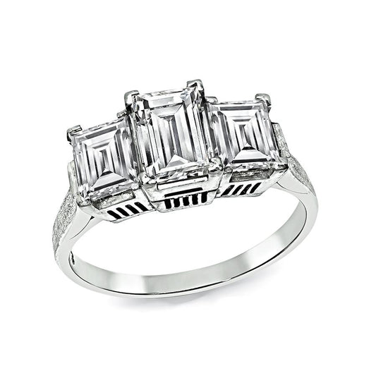 Estate 1.83ct Diamond Platinum Three Stone Ring