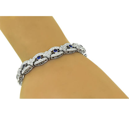 Estate 2.75ct Diamond 1.50ct Sapphire 14k White Gold Bracelet
