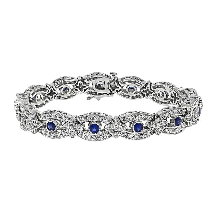 Estate 2.75ct Diamond 1.50ct Sapphire 14k White Gold Bracelet