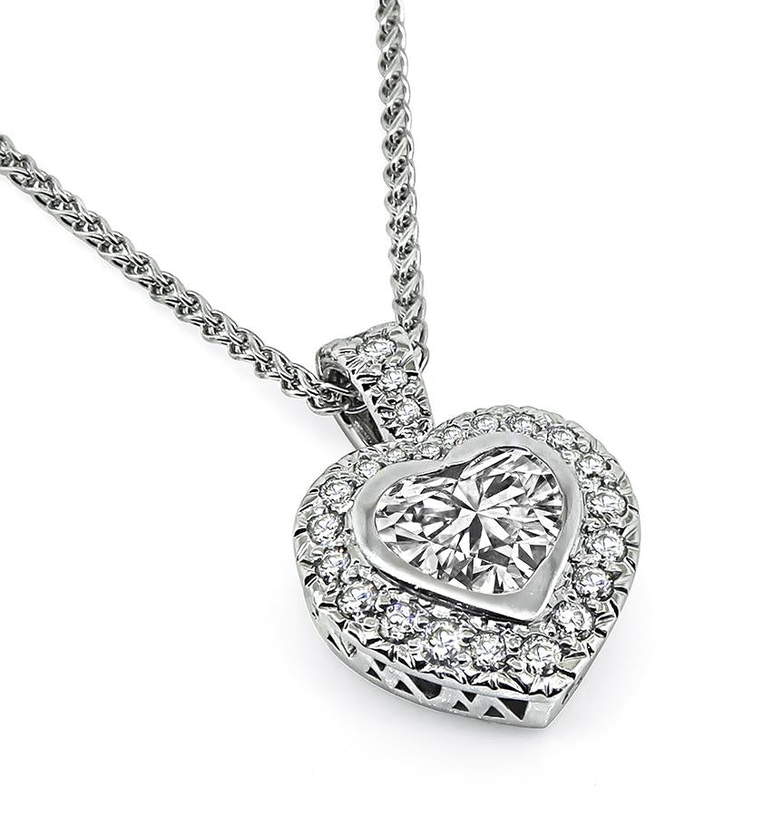 Estate 1.50cttw Diamond Platinum Heart Pendant Necklace