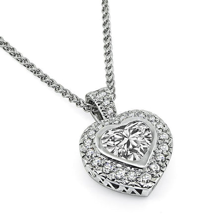 Estate 1.50cttw Diamond Platinum Heart Pendant Necklace