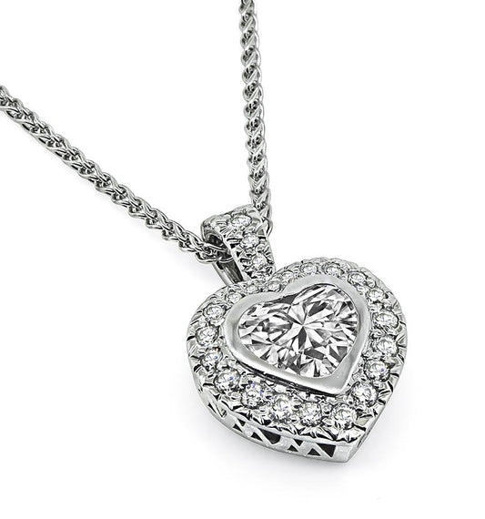 Estate 1.50cttw Diamond Platinum Heart Pendant Necklace