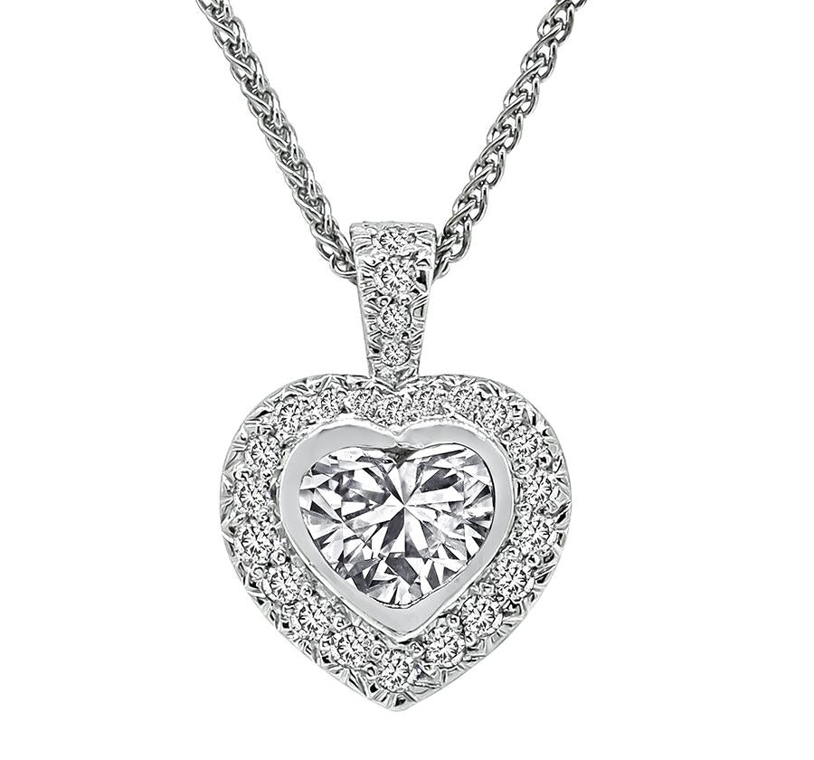 Estate 1.50cttw Diamond Platinum Heart Pendant Necklace