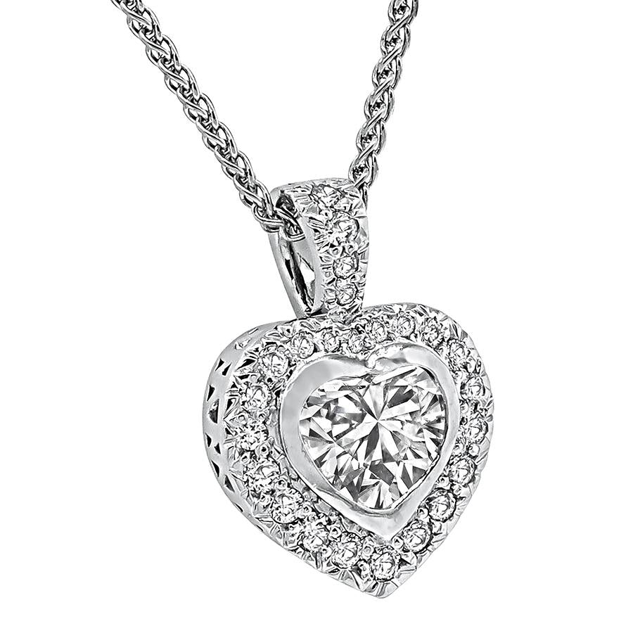 Estate 1.50cttw Diamond Platinum Heart Pendant Necklace
