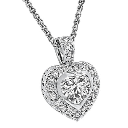 Estate 1.50cttw Diamond Platinum Heart Pendant Necklace