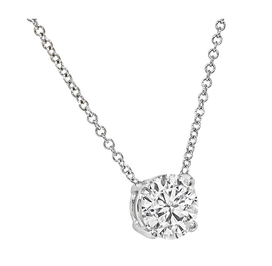 Estate 1.01ct Diamond 14k White Gold Pendant Necklace