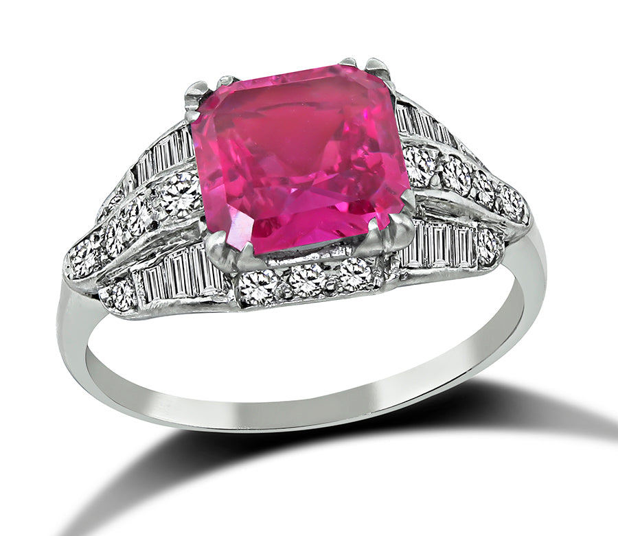 Art Deco 2.02ct Pink Sapphire 0.60ct Diamond Ring