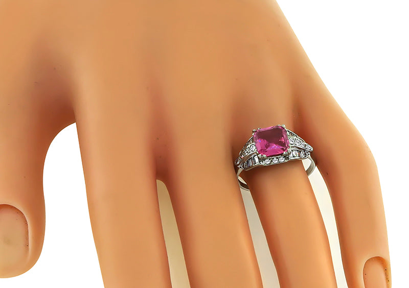 Art Deco 2.02ct Pink Sapphire 0.60ct Diamond Ring