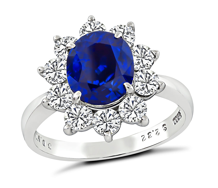 Estate AIGS Cert 2.32ct Ceylon Sapphire 0.97ct Diamond Engagement Ring