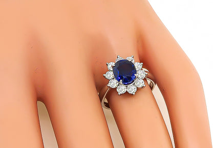 Estate AIGS Cert 2.32ct Ceylon Sapphire 0.97ct Diamond Engagement Ring