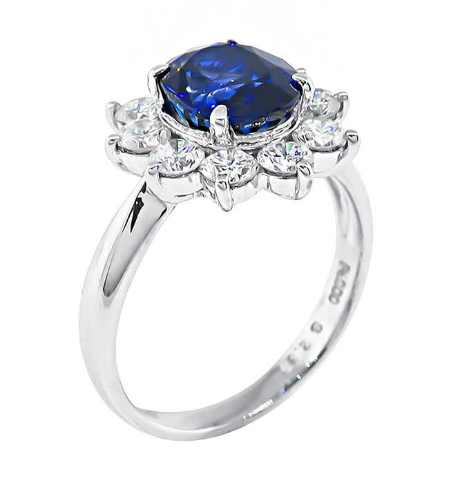 Estate AIGS Cert 2.32ct Ceylon Sapphire 0.97ct Diamond Engagement Ring