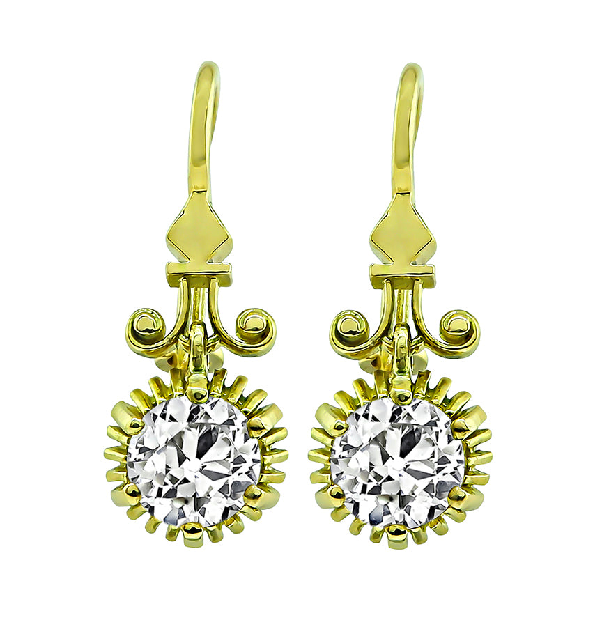 Vintage 2.46ct Diamond Gold Dangling Earrings