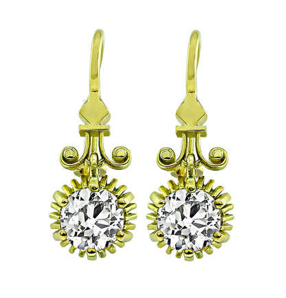 Vintage 2.46ct Diamond Gold Dangling Earrings