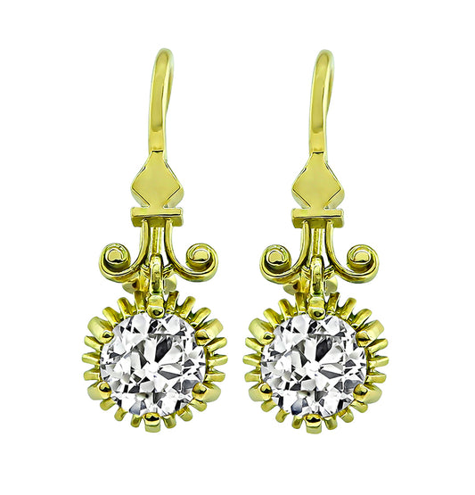 Vintage 2.46ct Diamond Gold Dangling Earrings