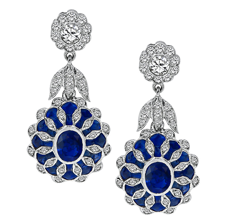 Estate 2.47ct Sapphire 1.48ct Diamond Dangling Earrings