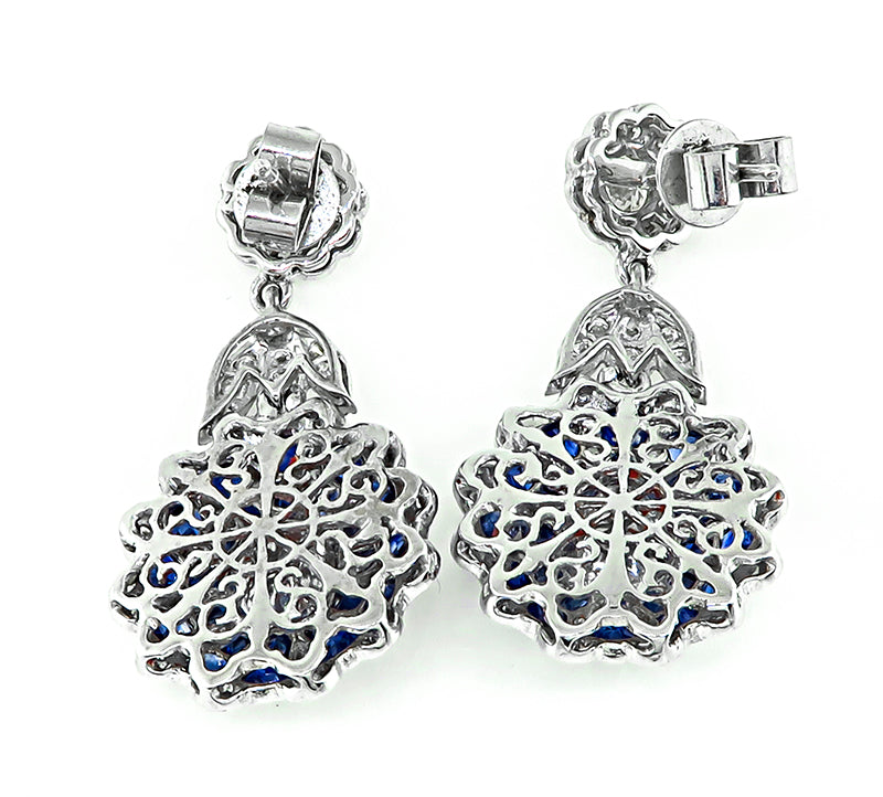 Estate 2.47ct Sapphire 1.48ct Diamond Dangling Earrings