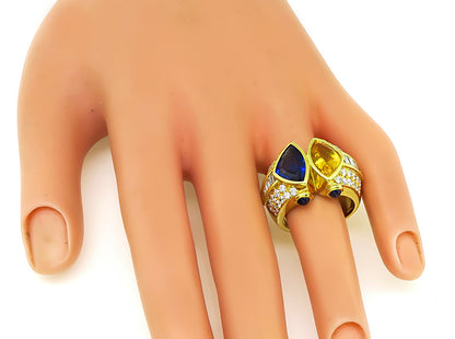 Estate 2.50ct Blue and Yellow Sapphire 1.75ct Diamond Gold Ring