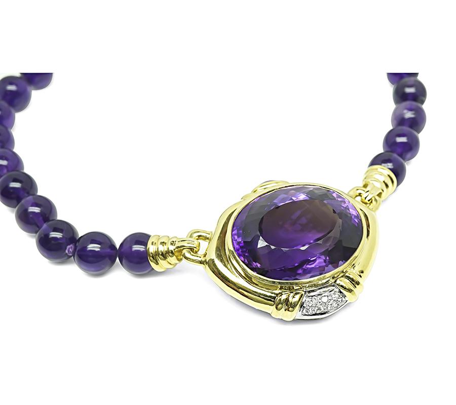 Estate 200.00ct Amethyst Diamond Gold Necklace