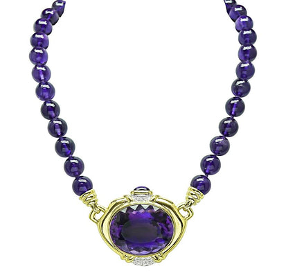 Estate 200.00ct Amethyst Diamond Gold Necklace