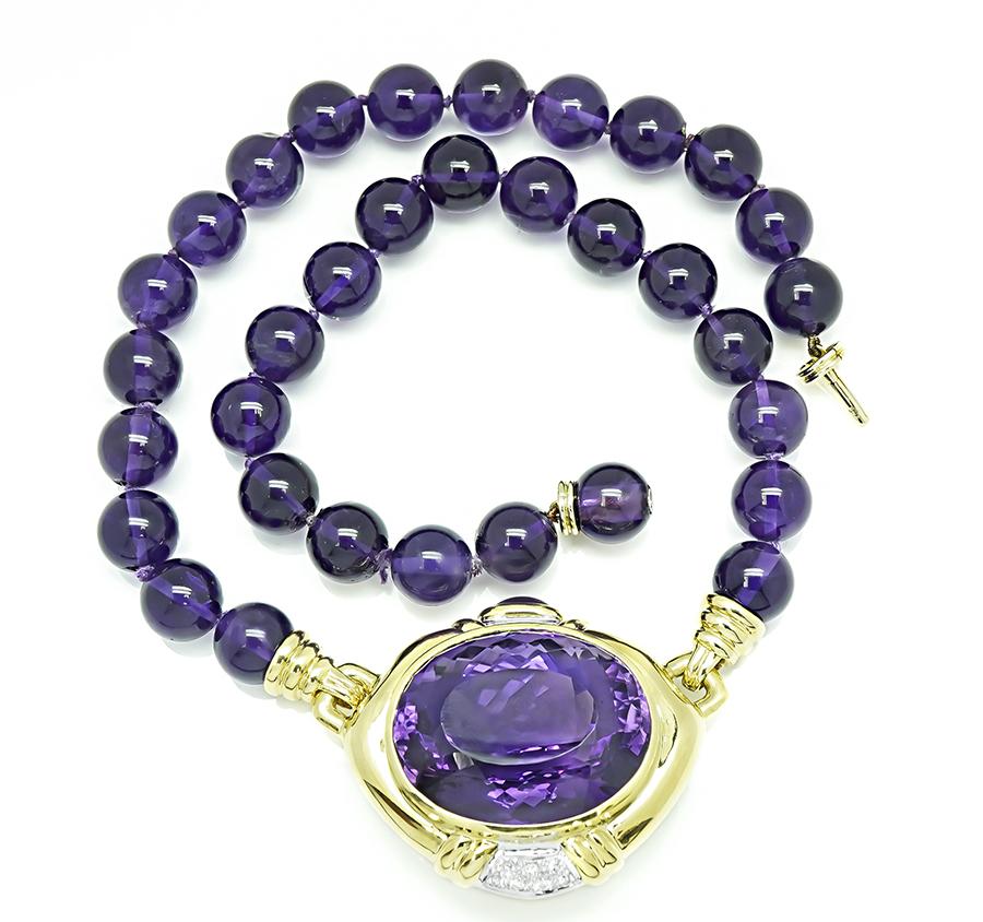 Estate 200.00ct Amethyst Diamond Gold Necklace