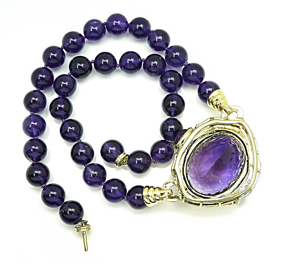 Estate 200.00ct Amethyst Diamond Gold Necklace
