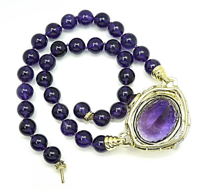 Estate 200.00ct Amethyst Diamond Gold Necklace
